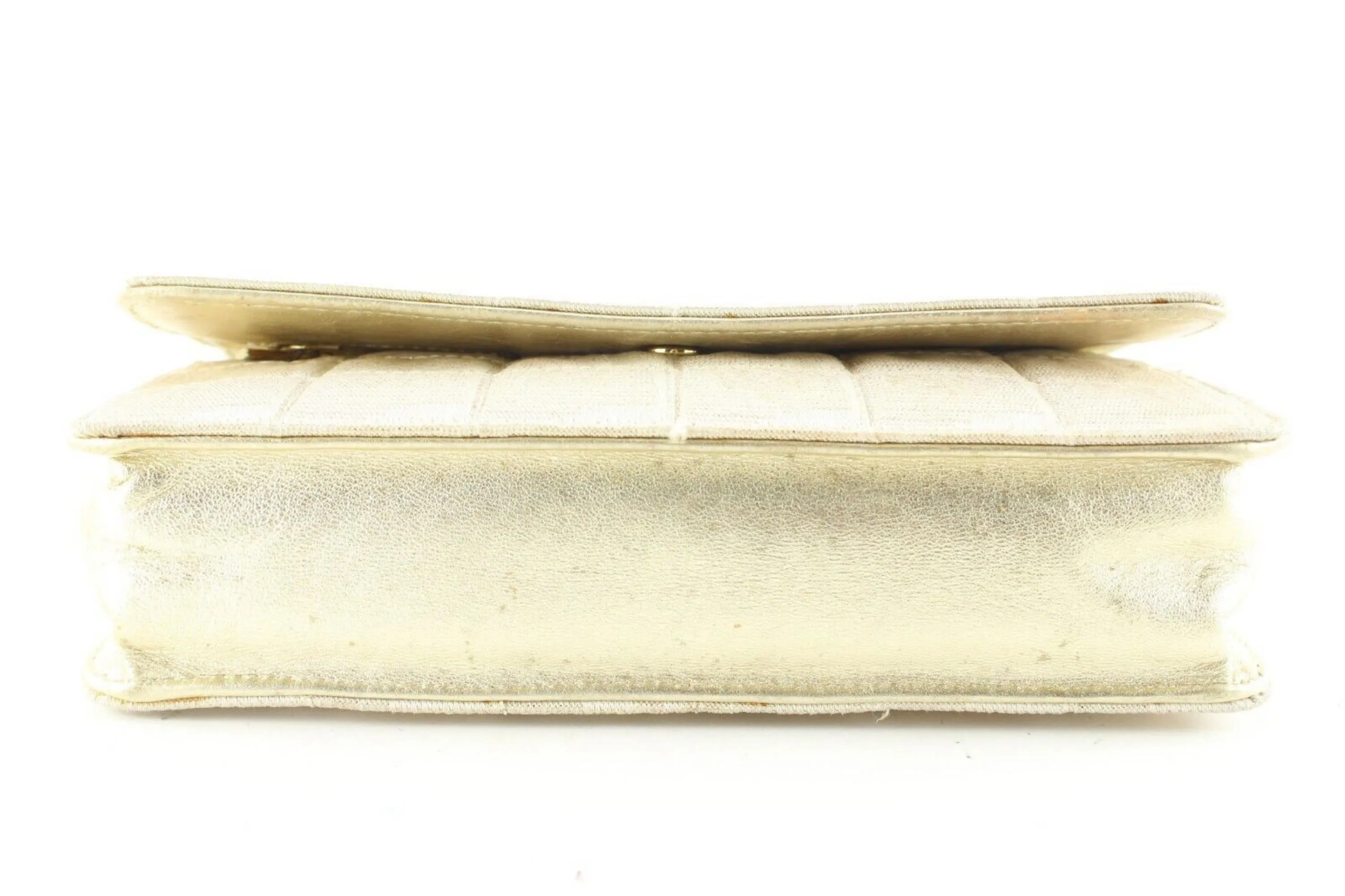 Chanel Chocolate Bar Quilted Iridescent Canvas Wallet on Chain GHW4C512S