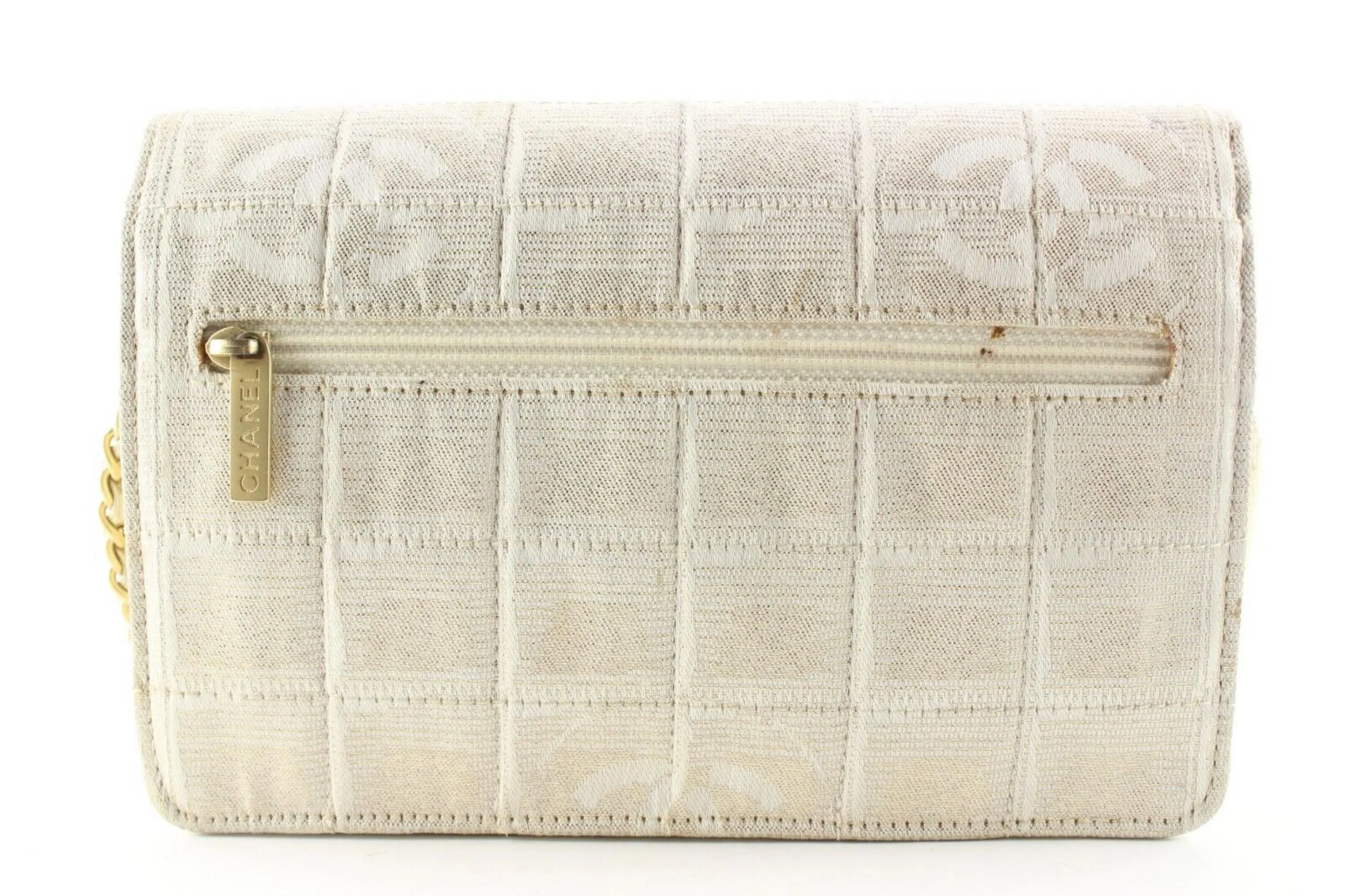 Chanel Chocolate Bar Quilted Iridescent Canvas Wallet on Chain GHW4C512S