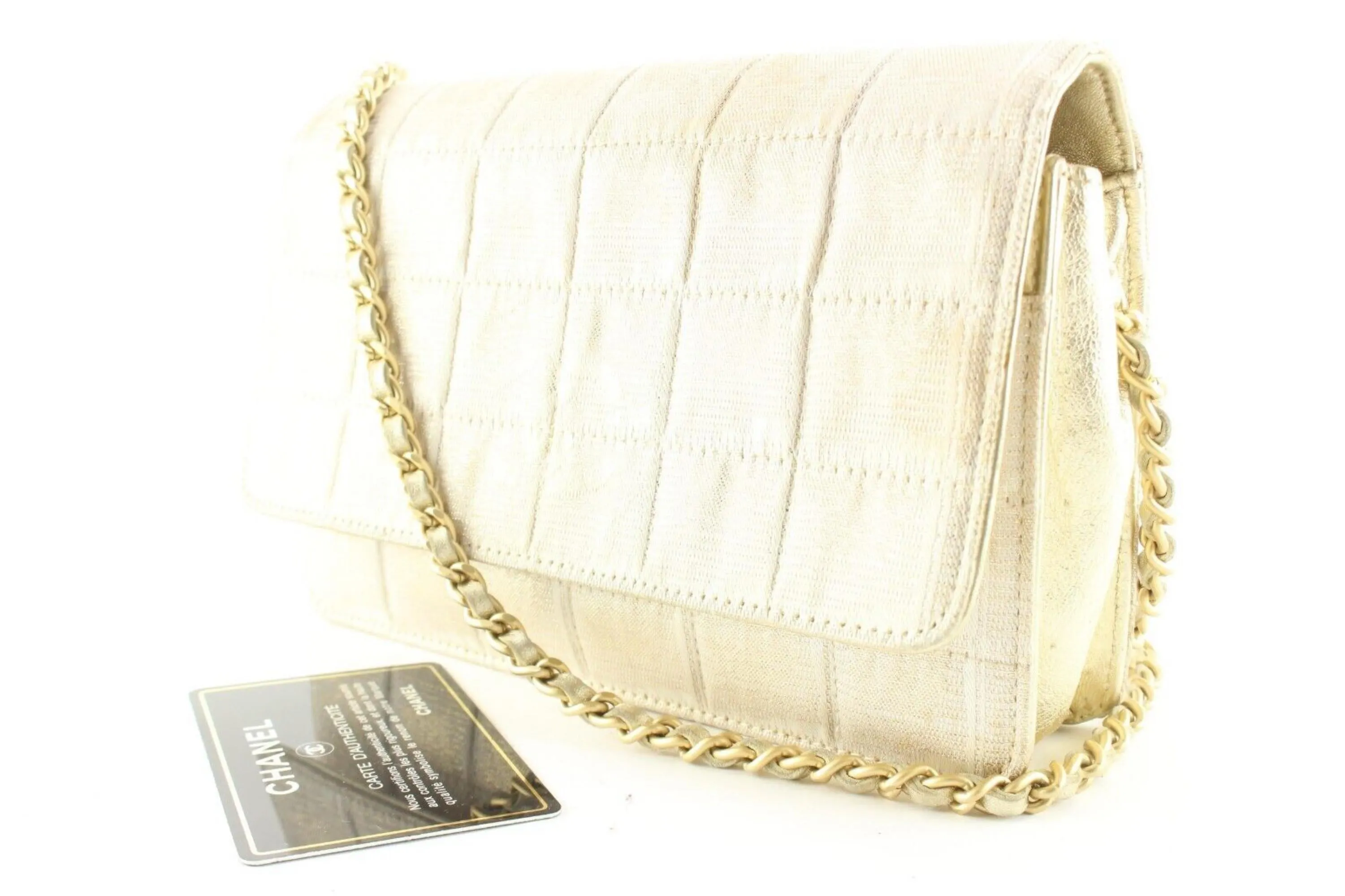 Chanel Chocolate Bar Quilted Iridescent Canvas Wallet on Chain GHW4C512S