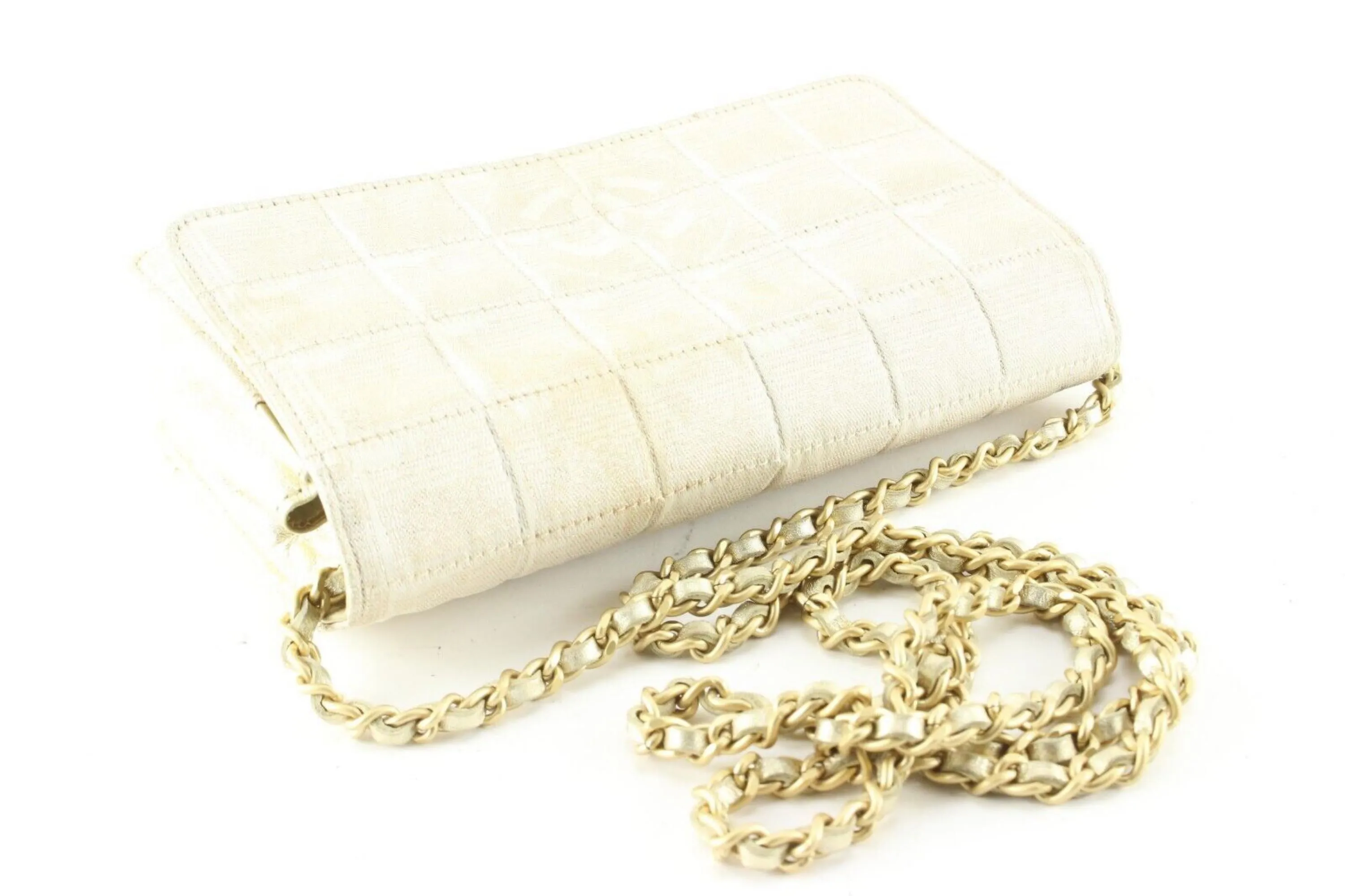 Chanel Chocolate Bar Quilted Iridescent Canvas Wallet on Chain GHW4C512S