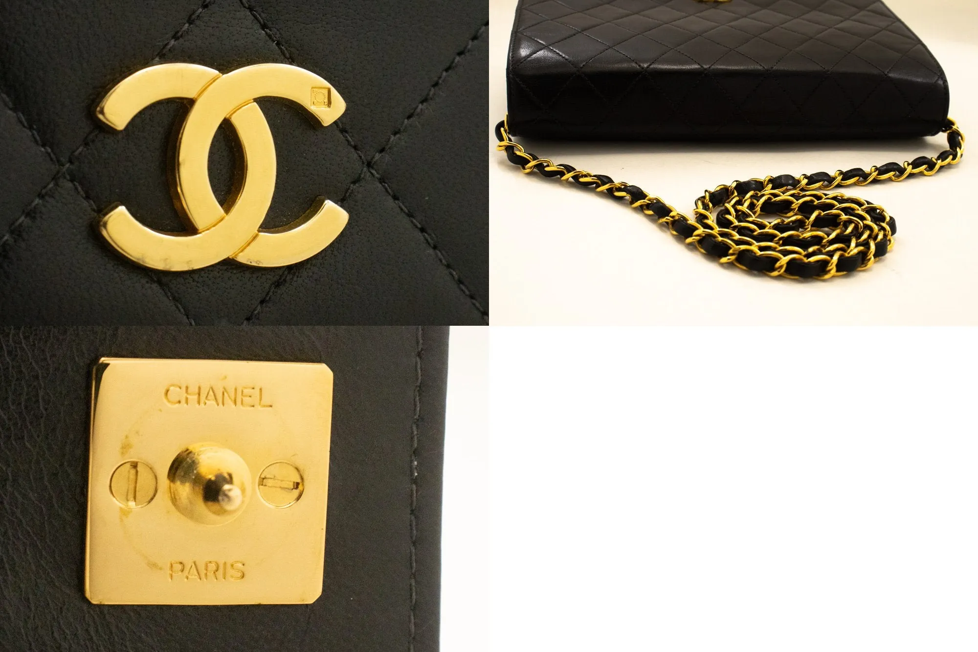 CHANEL Full Flap Chain Shoulder Bag Clutch Black Quilted Lambskin n29