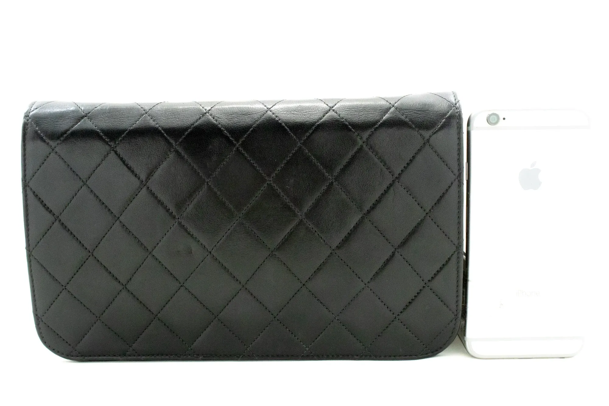 CHANEL Full Flap Chain Shoulder Bag Clutch Black Quilted Lambskin n29