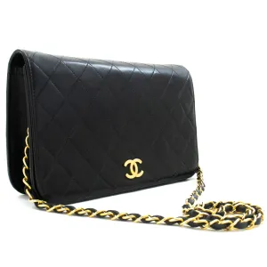 CHANEL Full Flap Chain Shoulder Bag Clutch Black Quilted Lambskin n29