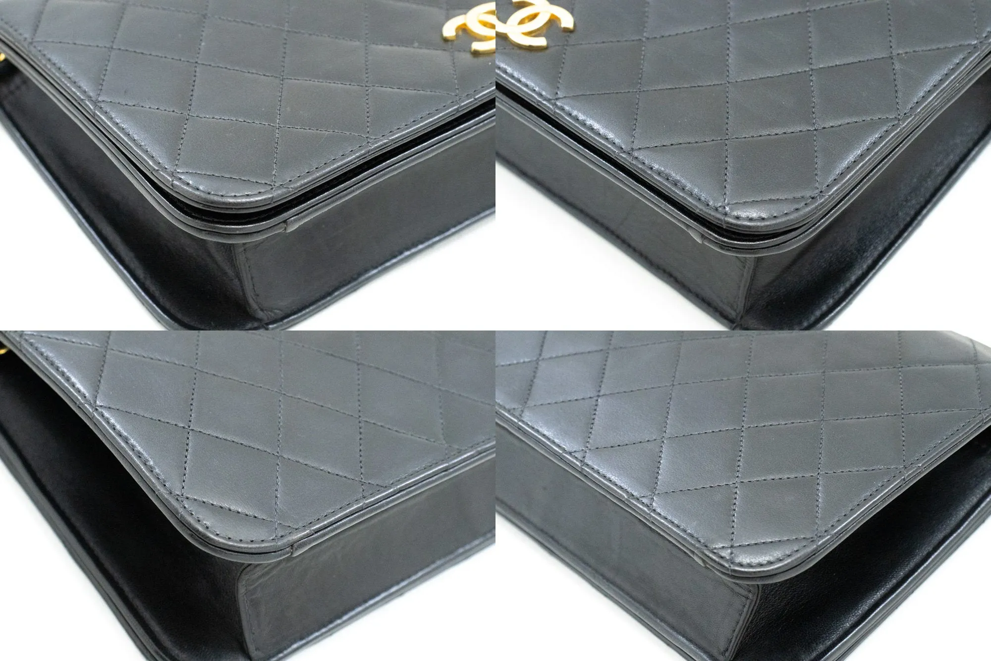 CHANEL Full Flap Chain Shoulder Bag Clutch Black Quilted Lambskin n29