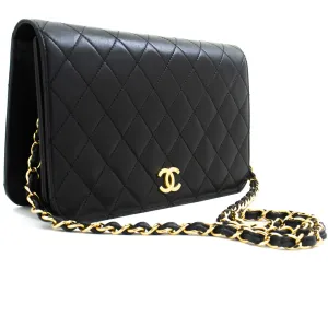 CHANEL Full Flap Chain Shoulder Bag Clutch Black Quilted Lambskin n36