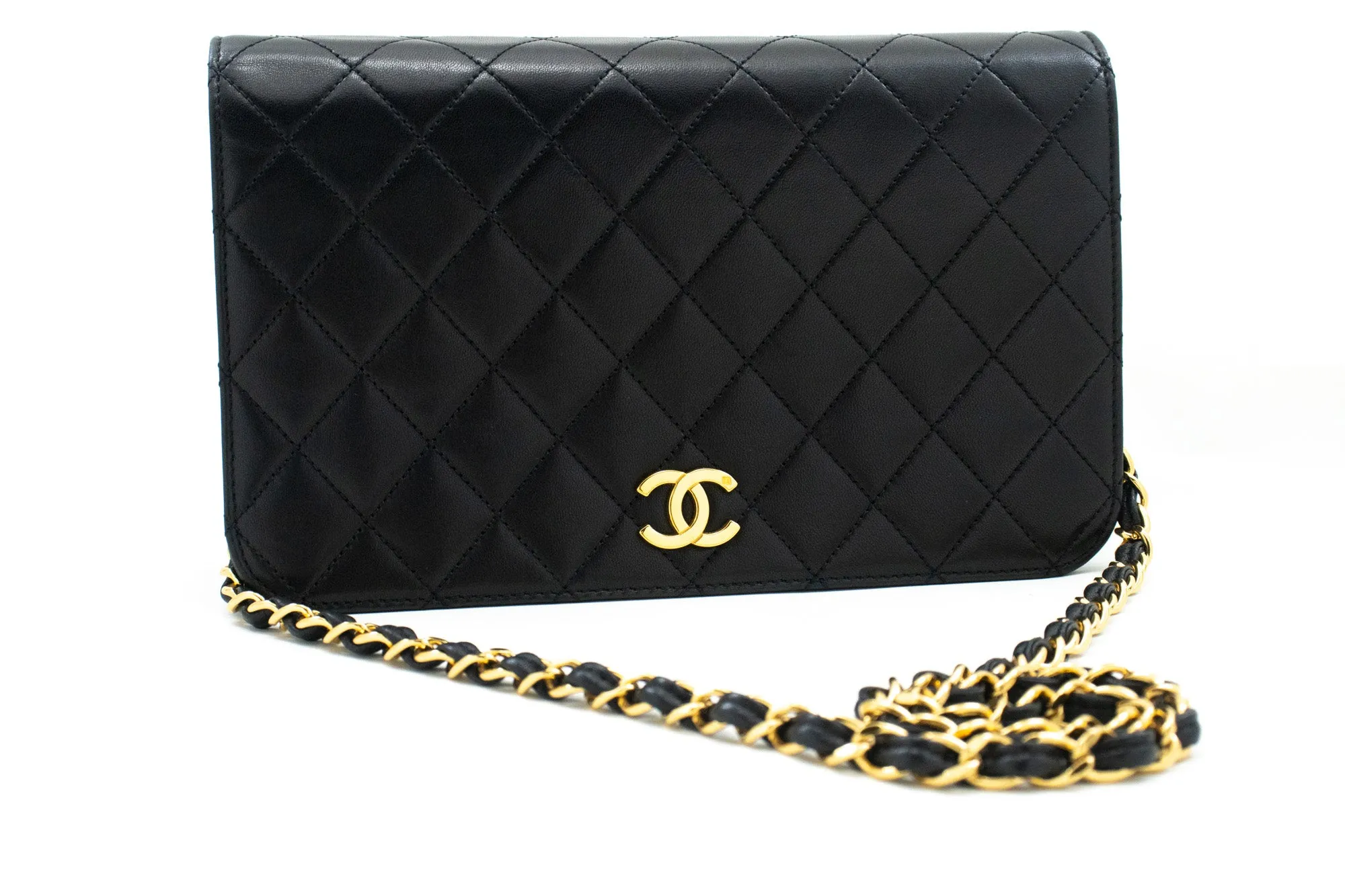 CHANEL Full Flap Chain Shoulder Bag Clutch Black Quilted Lambskin n36