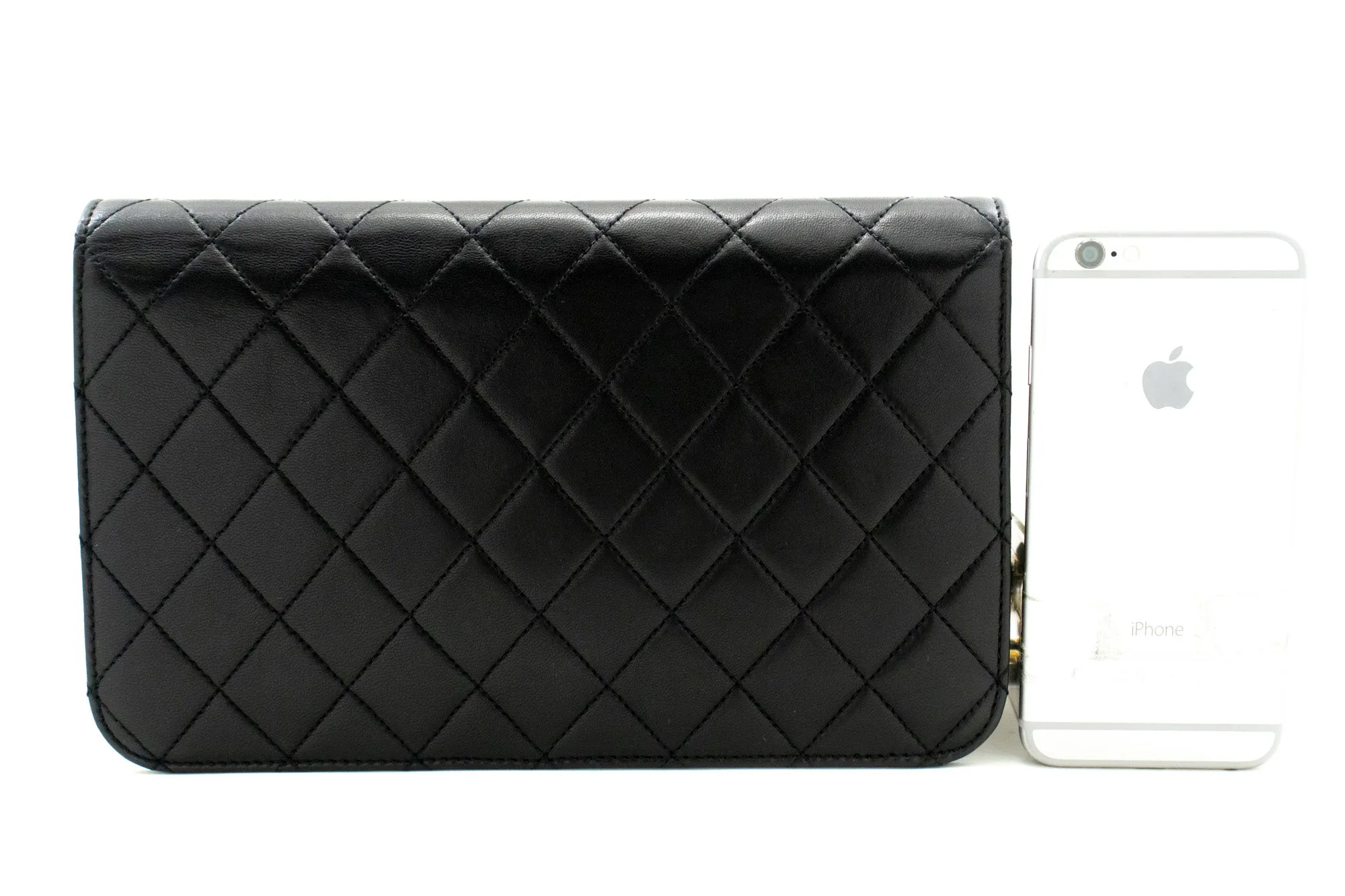 CHANEL Full Flap Chain Shoulder Bag Clutch Black Quilted Lambskin n36