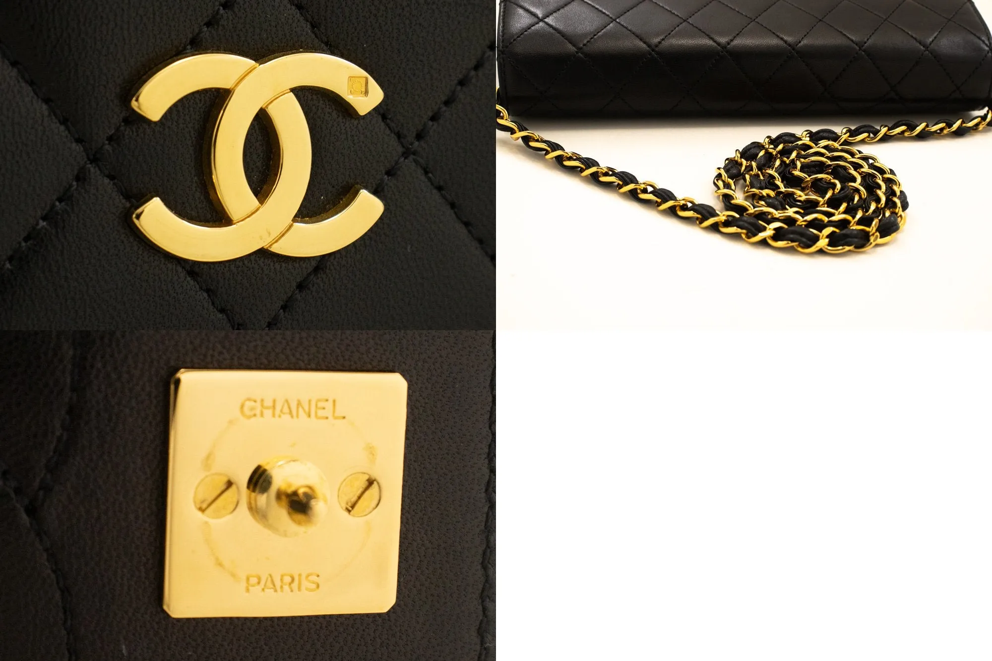 CHANEL Full Flap Chain Shoulder Bag Clutch Black Quilted Lambskin n36