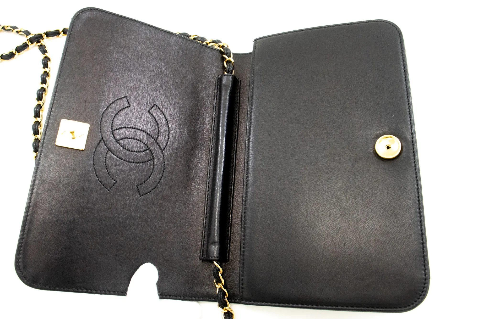 CHANEL Full Flap Chain Shoulder Bag Clutch Black Quilted Lambskin n36