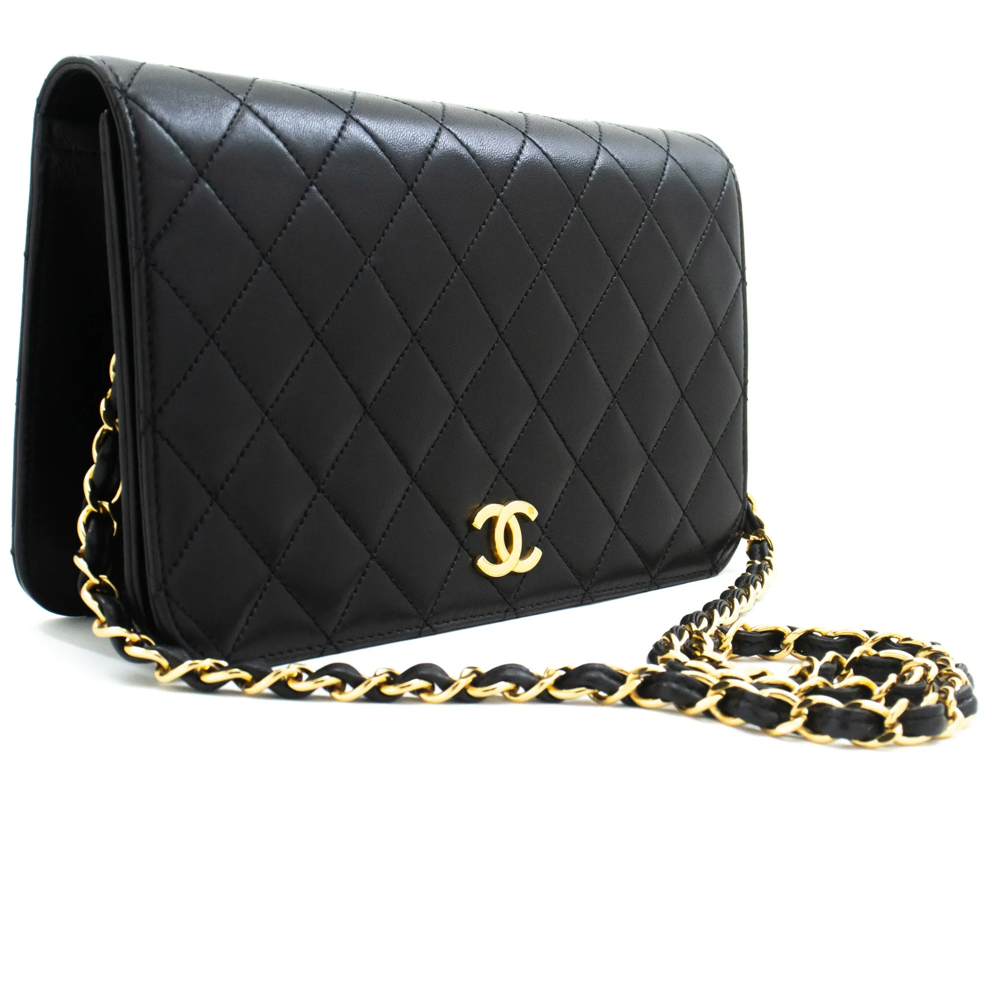 CHANEL Full Flap Chain Shoulder Bag Clutch Black Quilted Lambskin n36