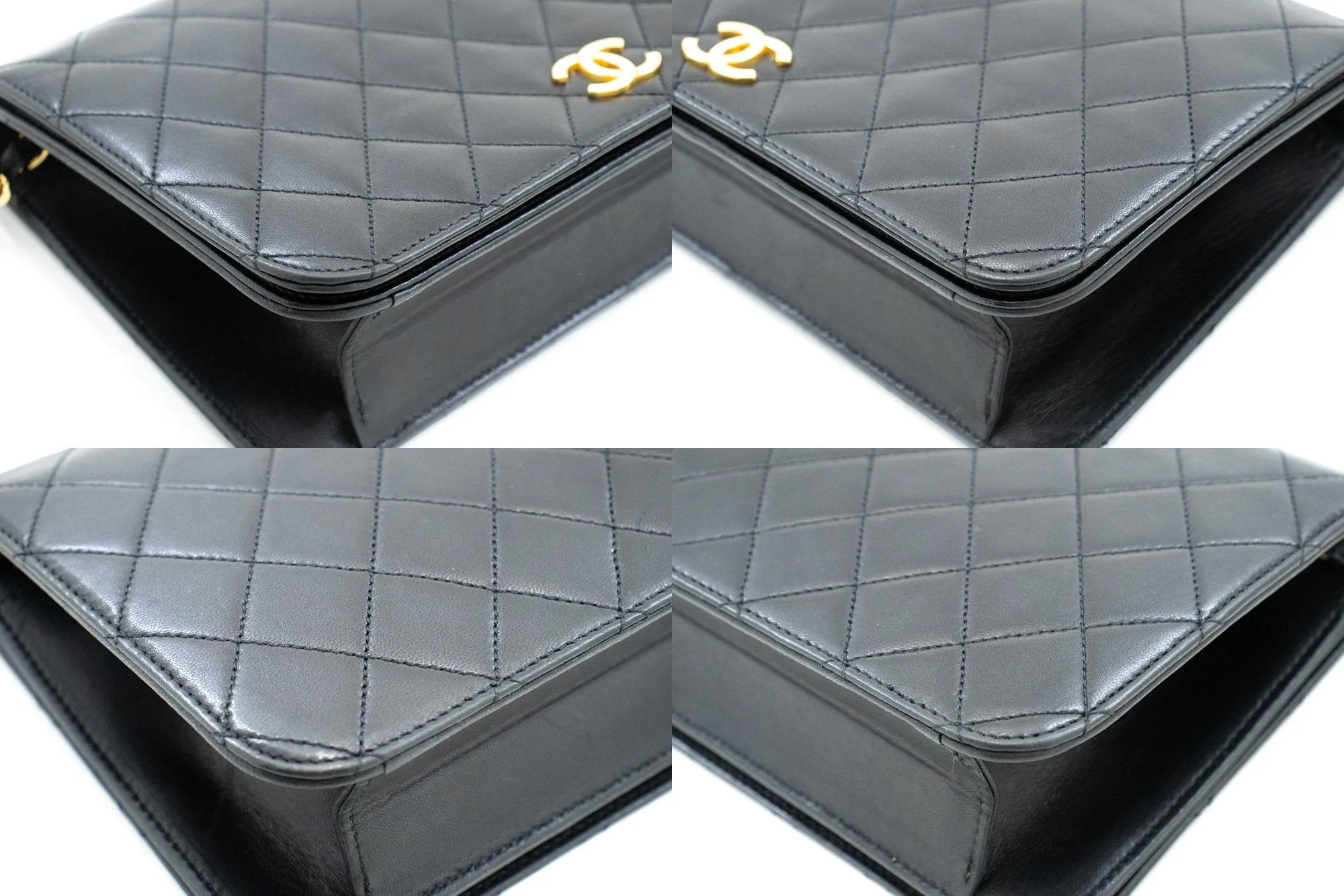 CHANEL Full Flap Chain Shoulder Bag Clutch Black Quilted Lambskin n36