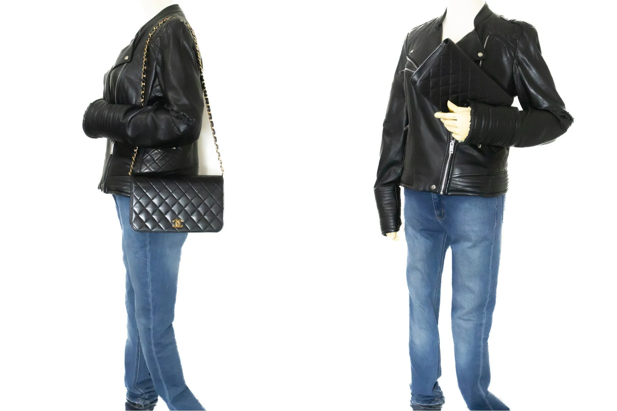 CHANEL Full Flap Chain Shoulder Bag Clutch Black Quilted Lambskin n36