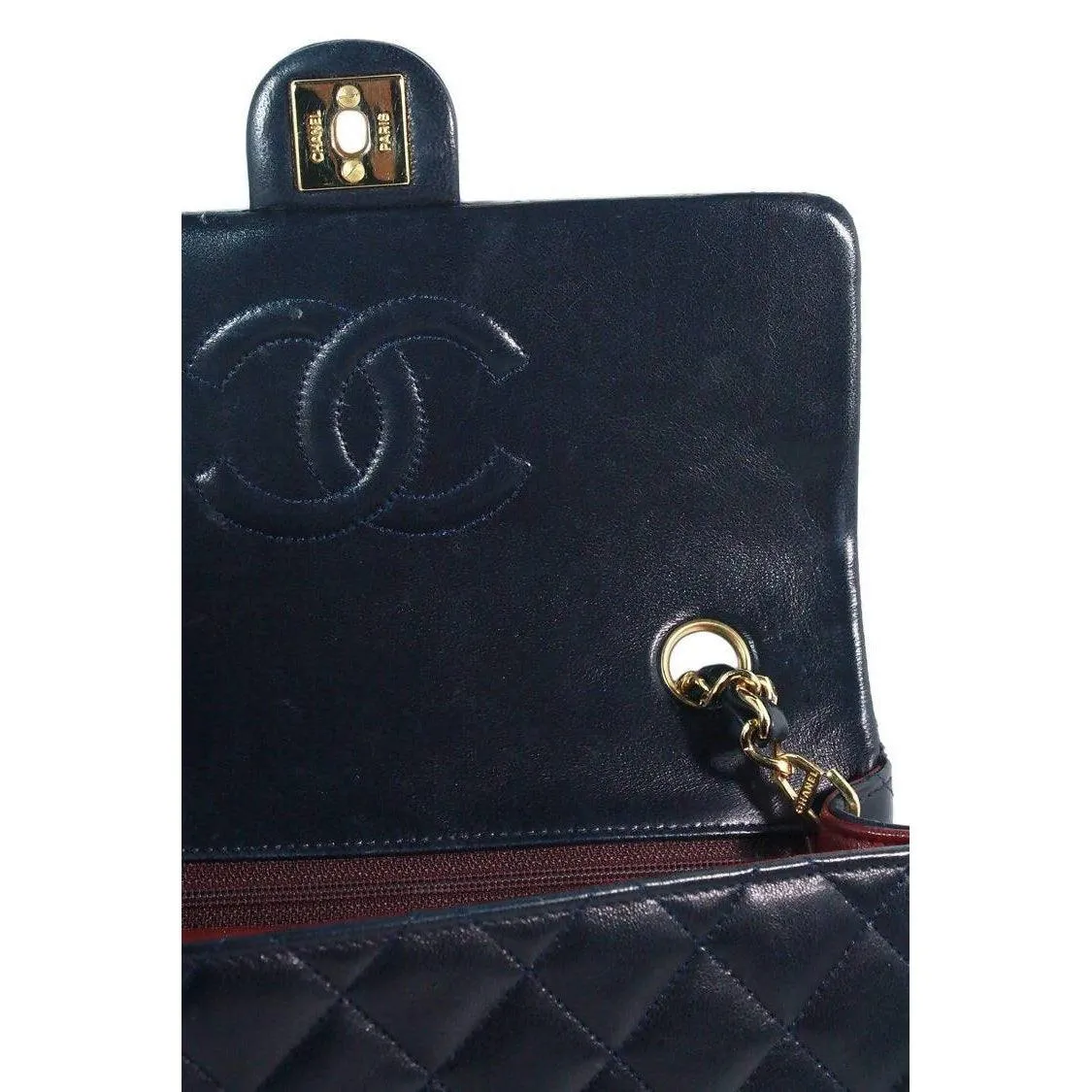 CHANEL Navy Leather Quilted Crossbody Bag