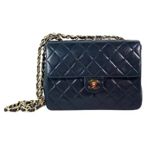 CHANEL Navy Leather Quilted Crossbody Bag