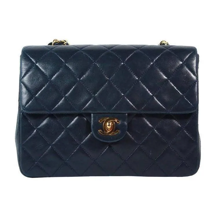 CHANEL Navy Leather Quilted Crossbody Bag