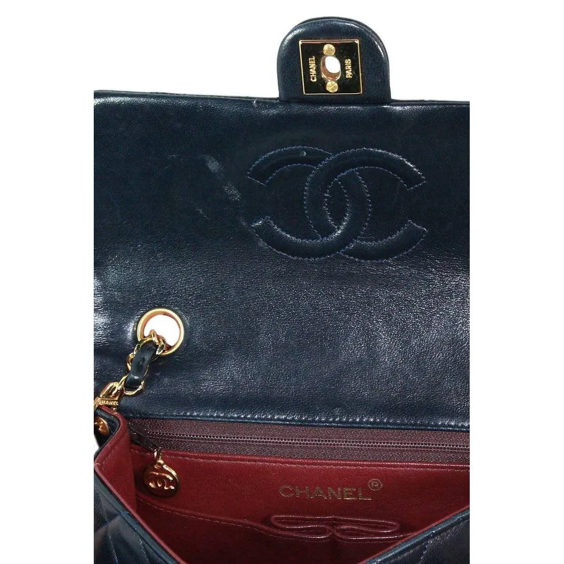 CHANEL Navy Leather Quilted Crossbody Bag