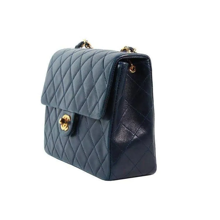 CHANEL Navy Leather Quilted Crossbody Bag