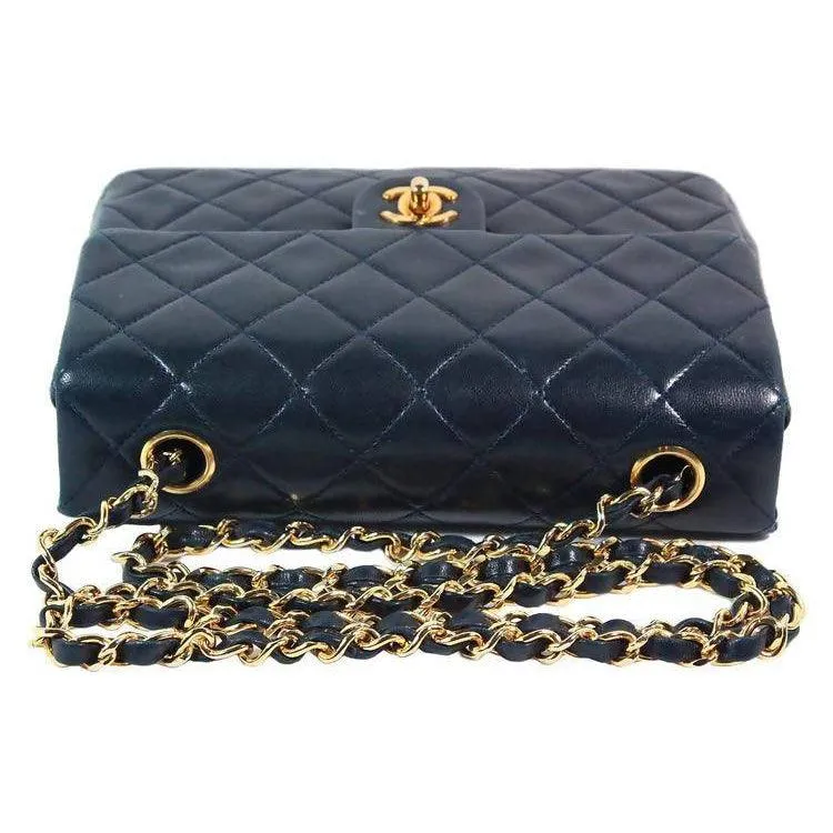 CHANEL Navy Leather Quilted Crossbody Bag