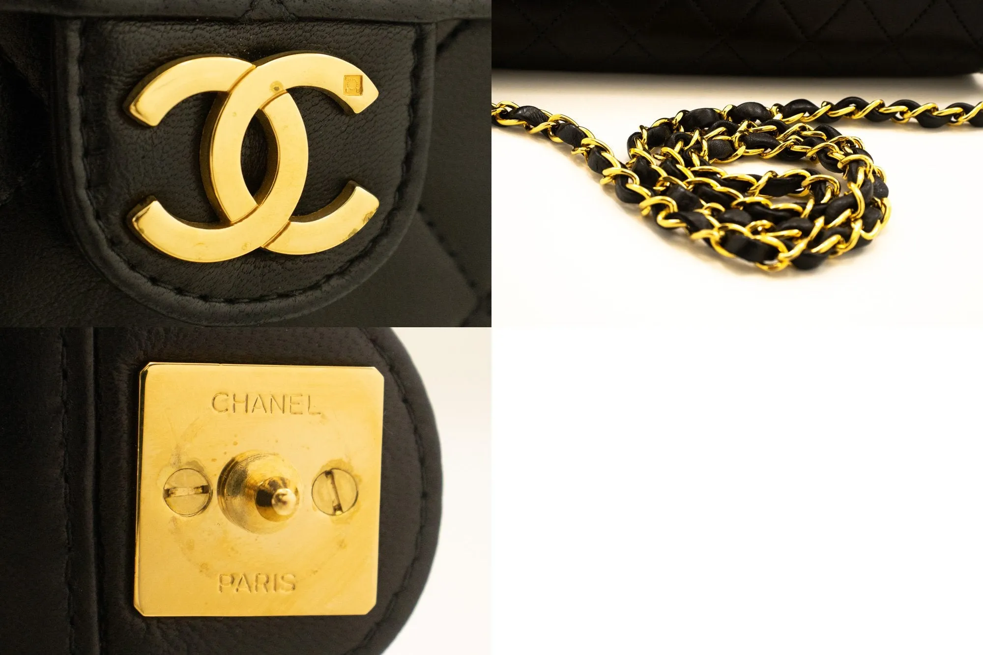 CHANEL Small Chain Shoulder Bag Clutch Black Quilted Flap Lambskin n79