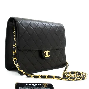 CHANEL Small Chain Shoulder Bag Clutch Black Quilted Flap Lambskin n79