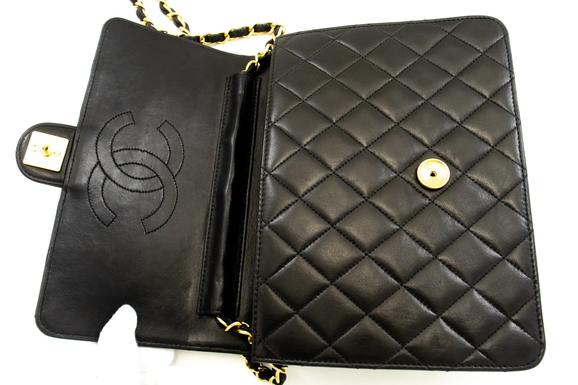 CHANEL Small Chain Shoulder Bag Clutch Black Quilted Flap Lambskin n79