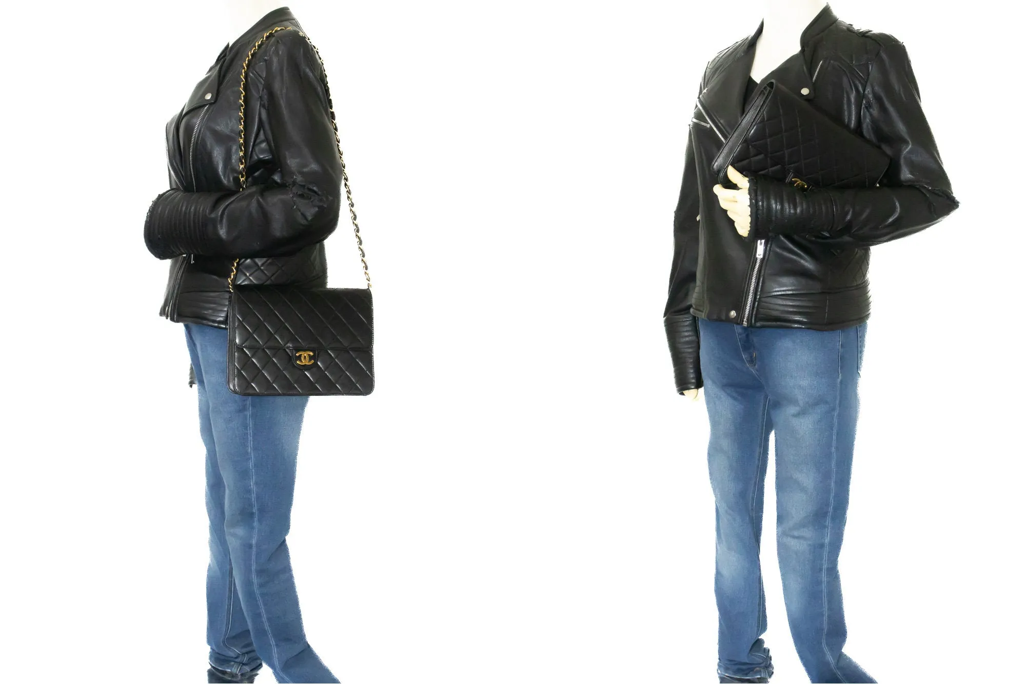 CHANEL Small Chain Shoulder Bag Clutch Black Quilted Flap Lambskin n79