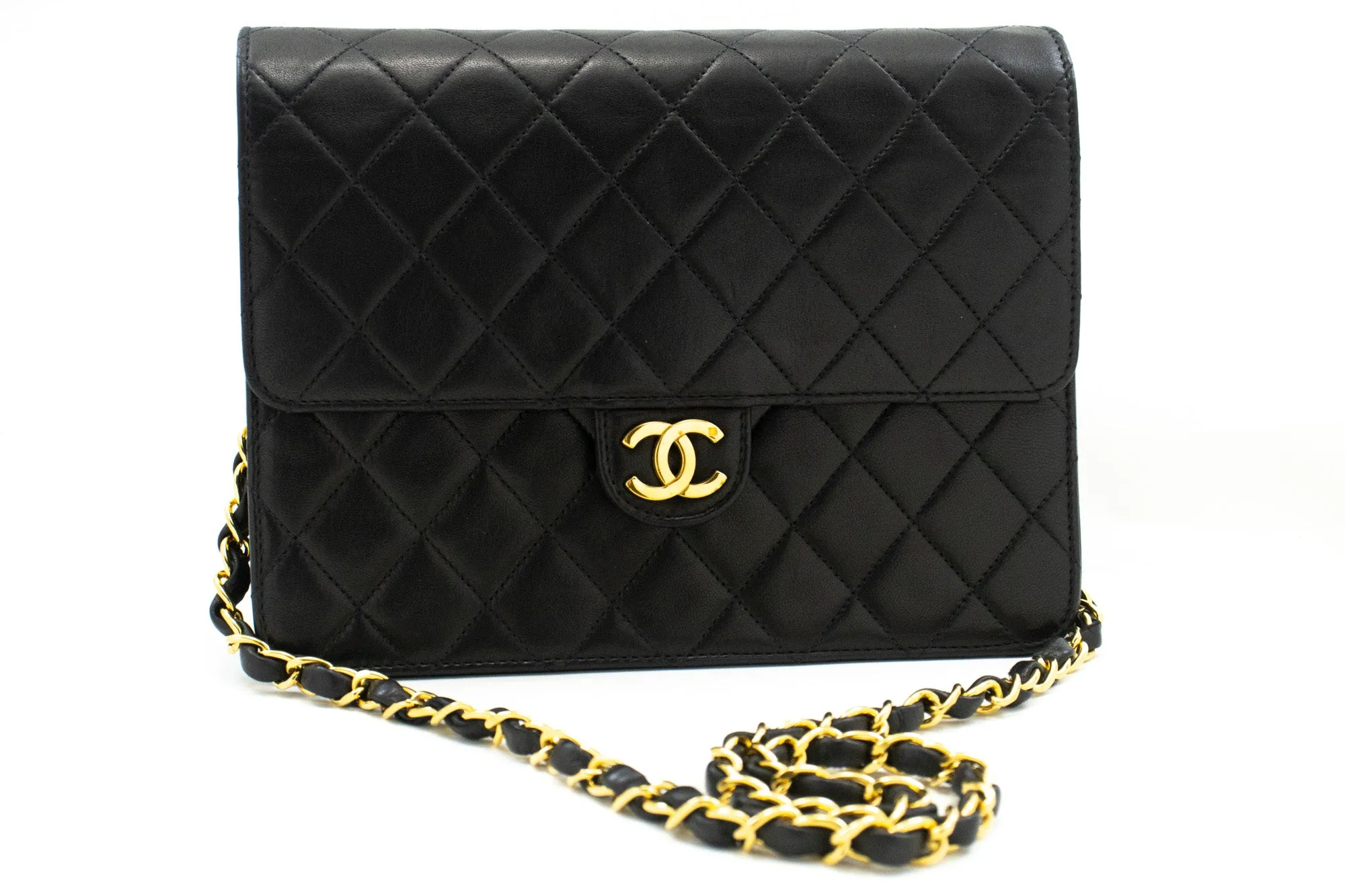 CHANEL Small Chain Shoulder Bag Clutch Black Quilted Flap Lambskin n79