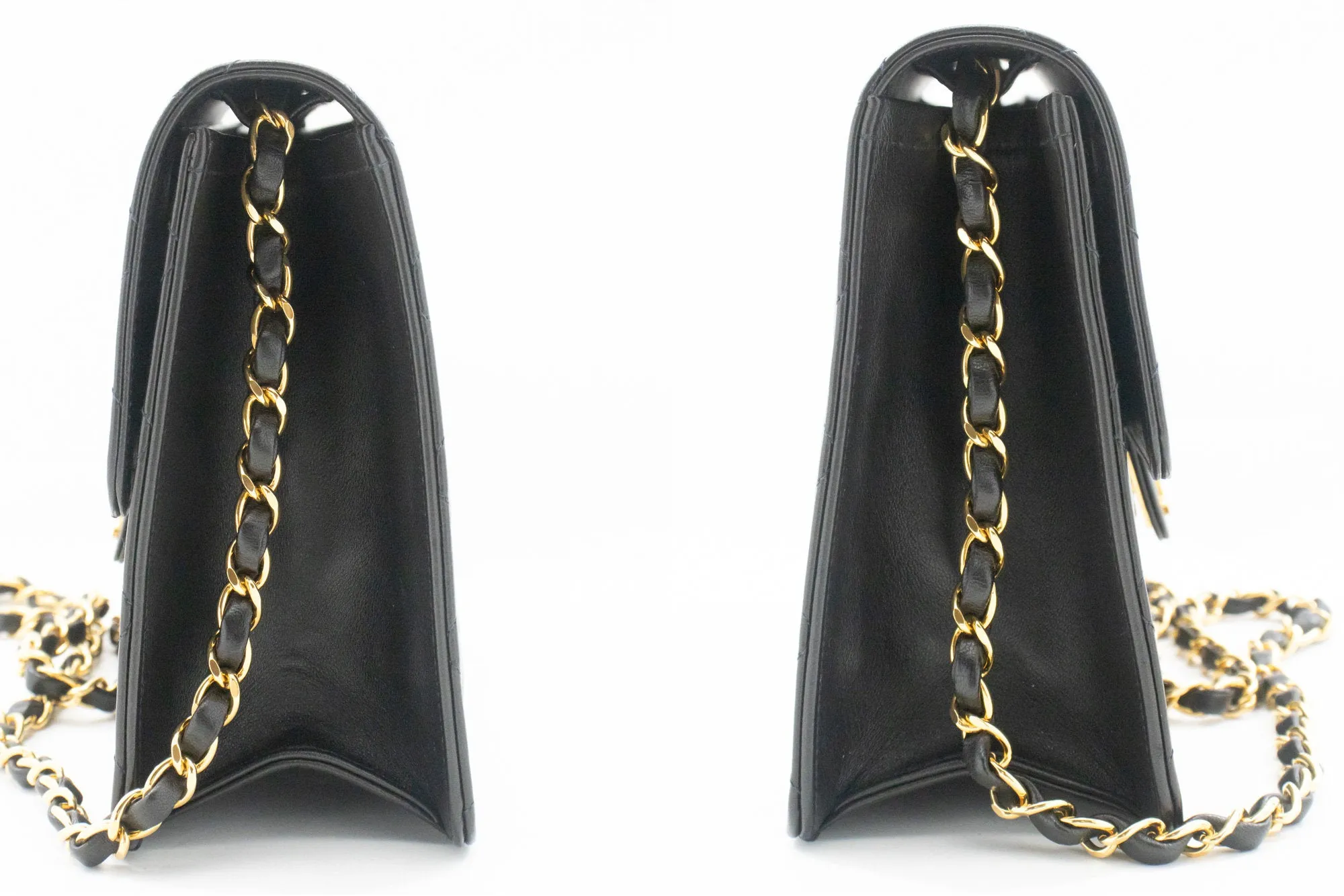 CHANEL Small Chain Shoulder Bag Clutch Black Quilted Flap Lambskin n85