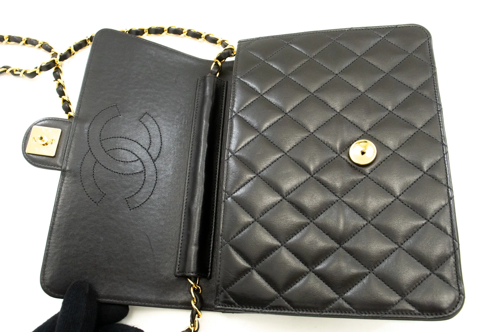 CHANEL Small Chain Shoulder Bag Clutch Black Quilted Flap Lambskin n85