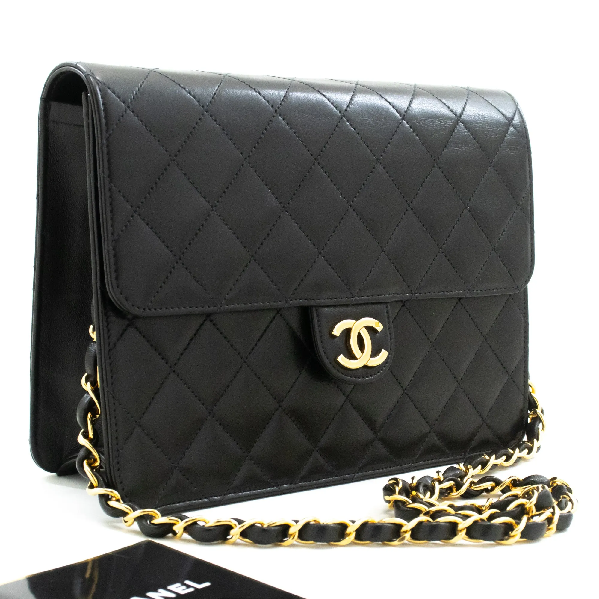 CHANEL Small Chain Shoulder Bag Clutch Black Quilted Flap Lambskin n85