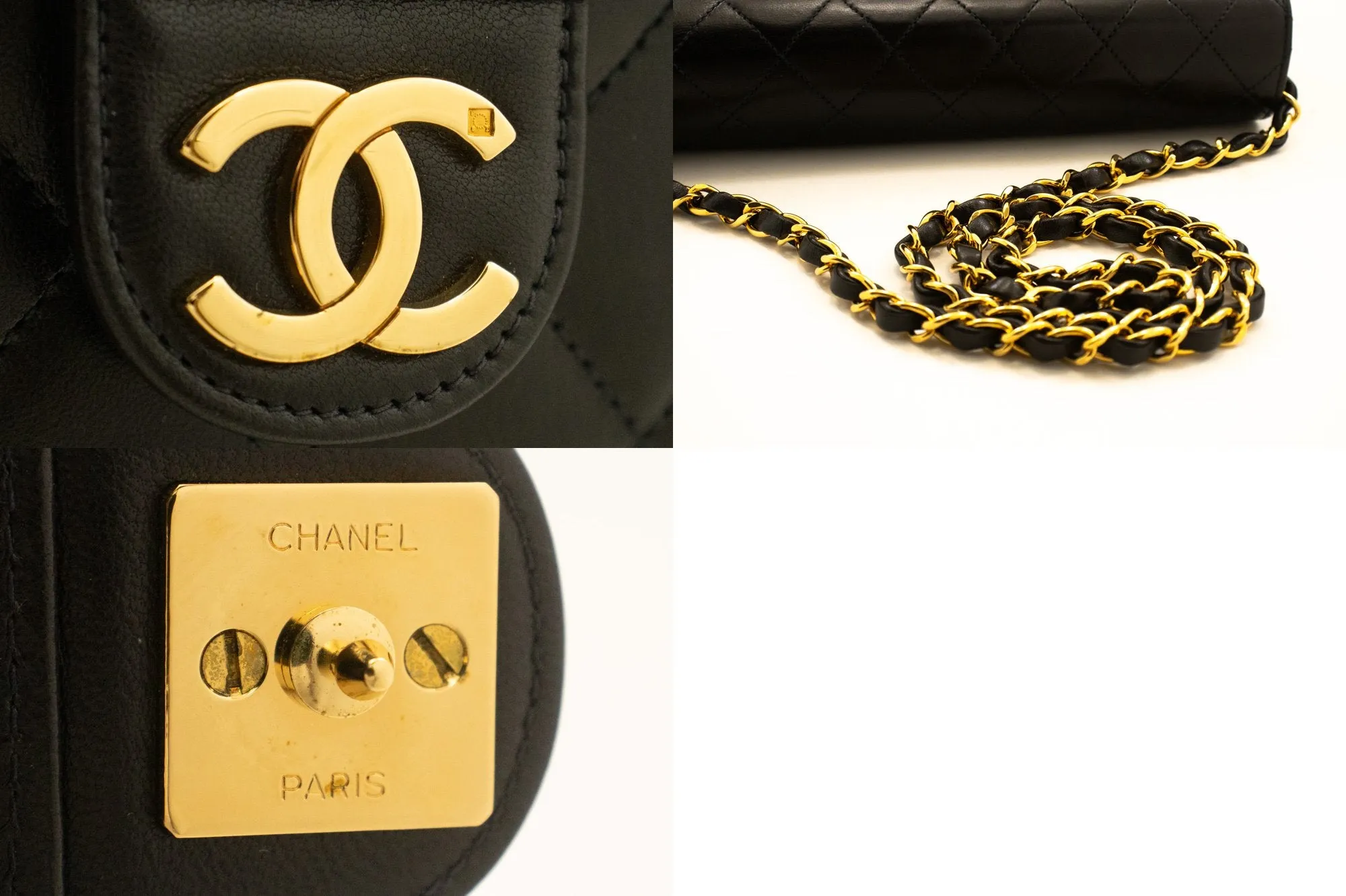 CHANEL Small Chain Shoulder Bag Clutch Black Quilted Flap Lambskin n85