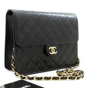 CHANEL Small Chain Shoulder Bag Clutch Black Quilted Flap Lambskin n85