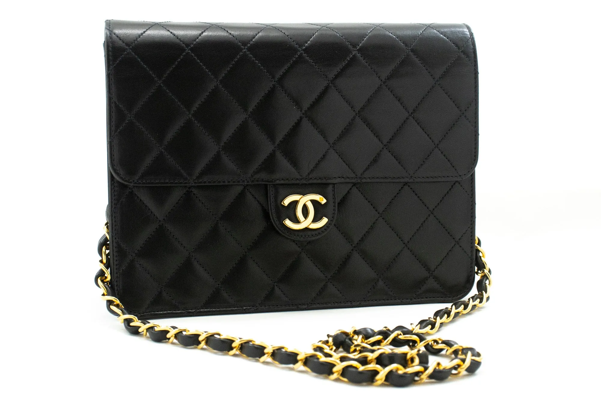 CHANEL Small Chain Shoulder Bag Clutch Black Quilted Flap Lambskin n85