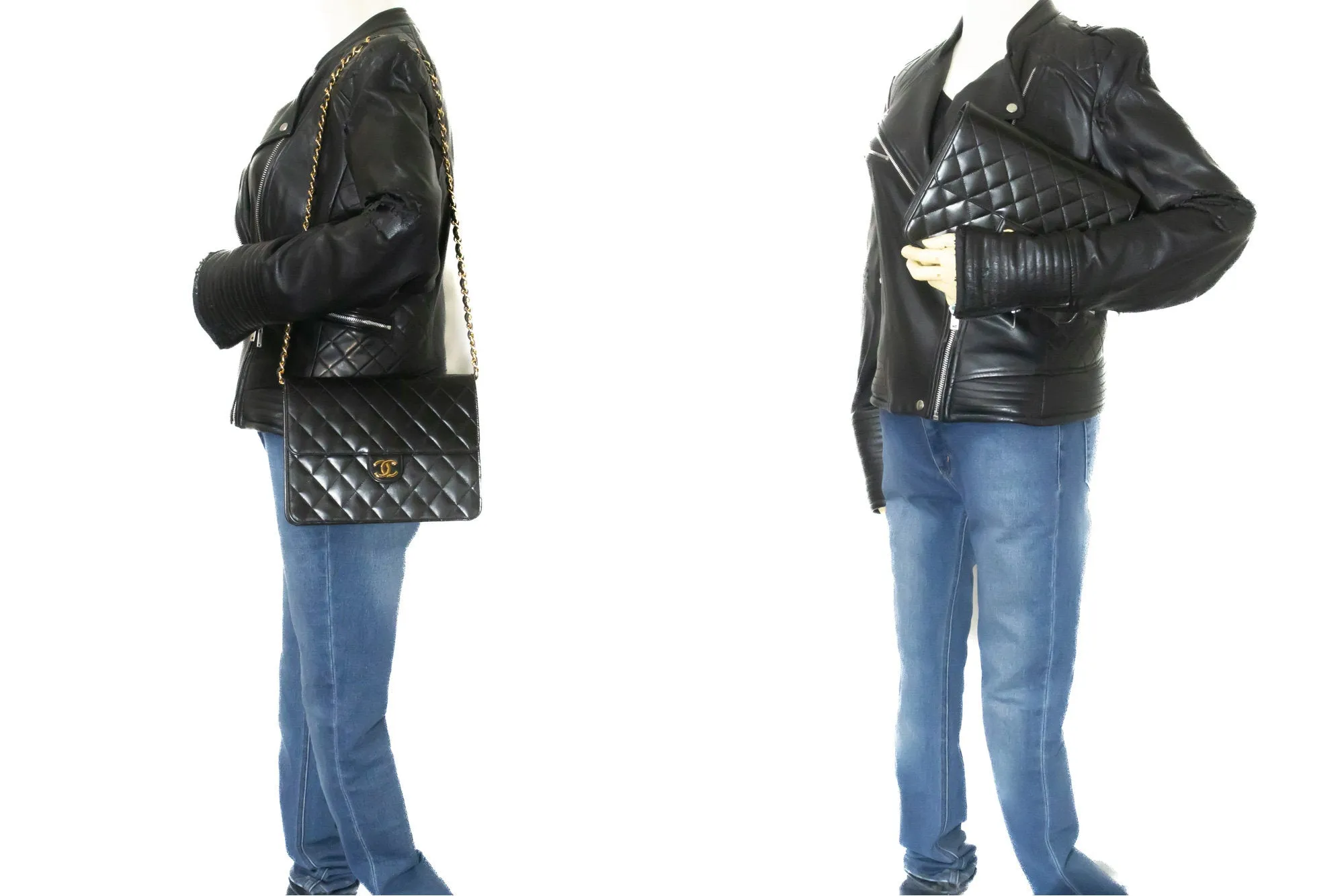 CHANEL Small Chain Shoulder Bag Clutch Black Quilted Flap Lambskin n85
