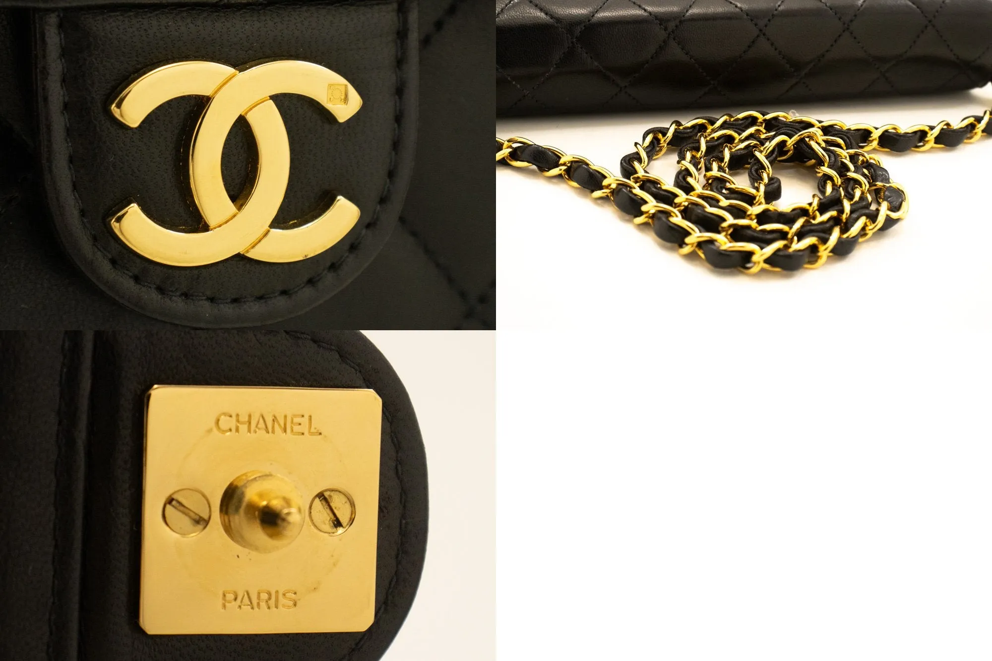 CHANEL Small Chain Shoulder Bag Clutch Black Quilted Flap Lambskin n93