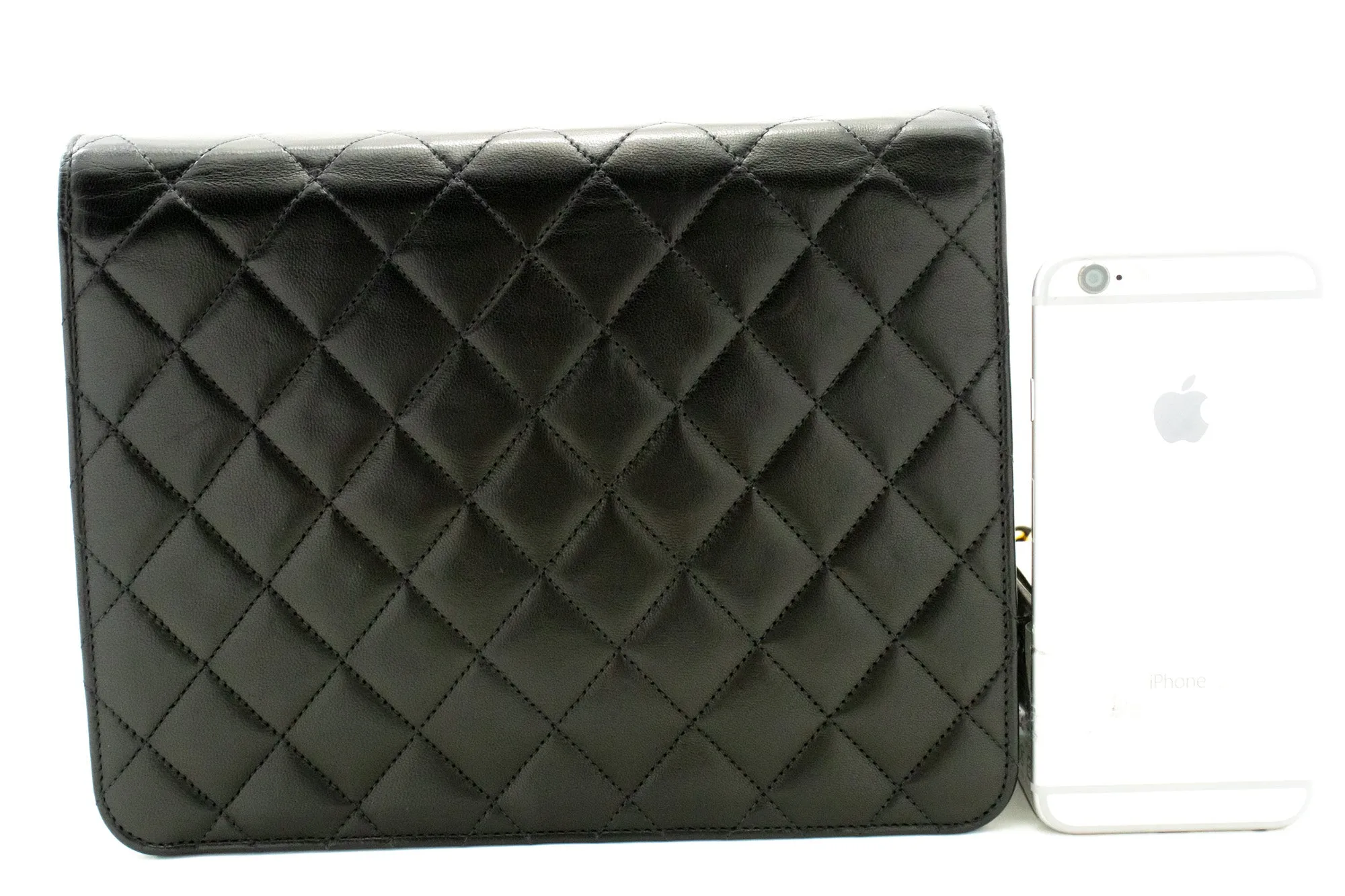 CHANEL Small Chain Shoulder Bag Clutch Black Quilted Flap Lambskin n93
