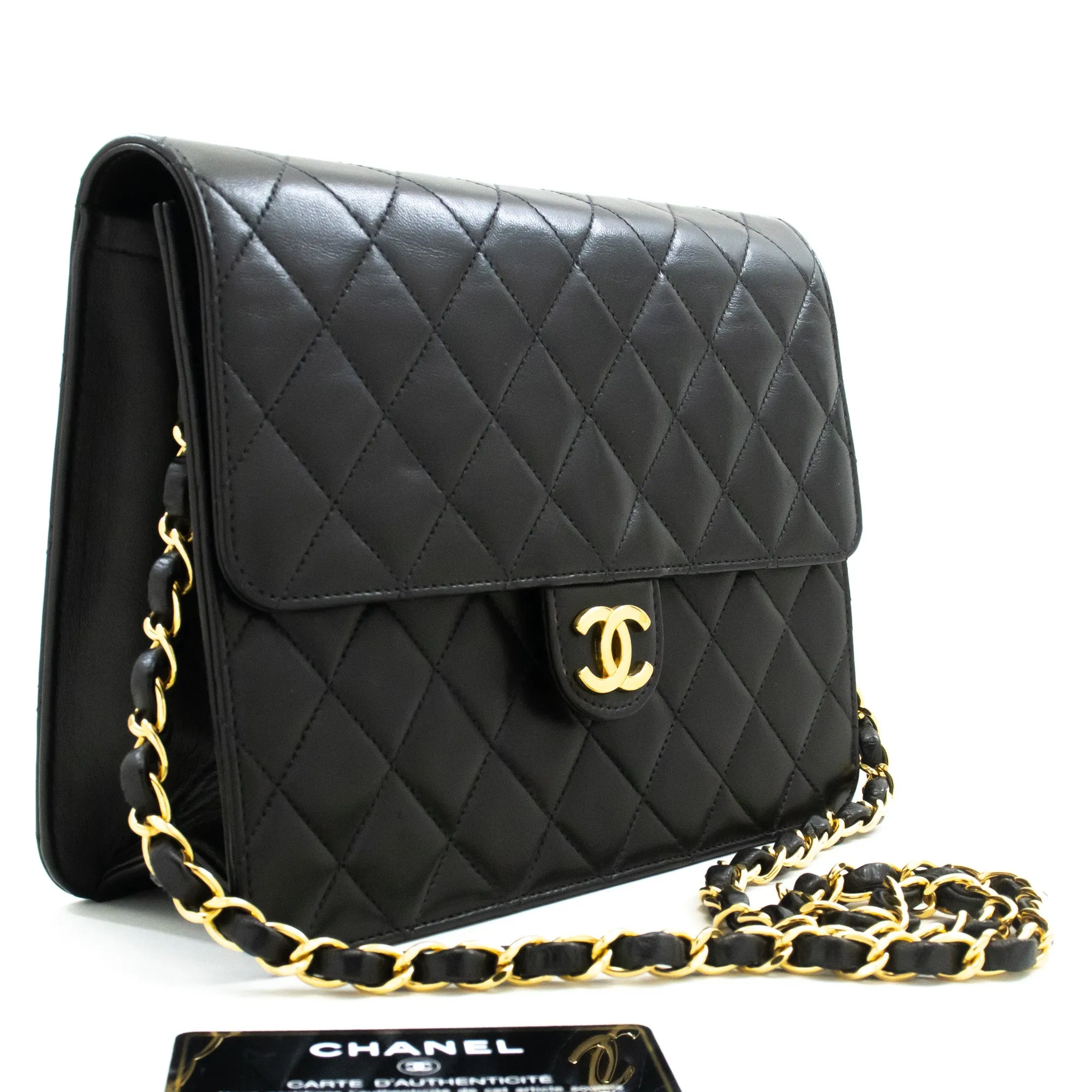 CHANEL Small Chain Shoulder Bag Clutch Black Quilted Flap Lambskin n93