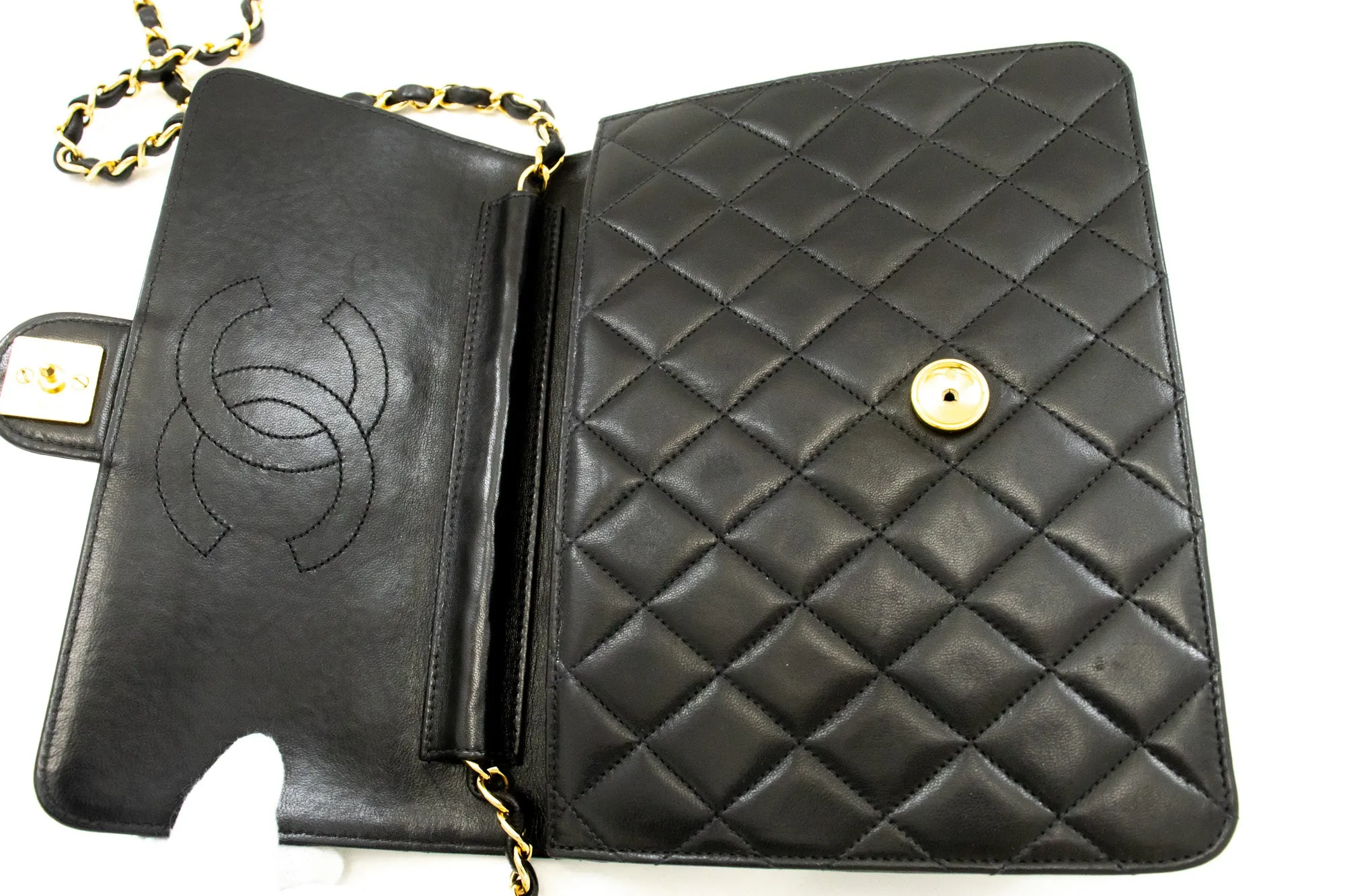 CHANEL Small Chain Shoulder Bag Clutch Black Quilted Flap Lambskin n93