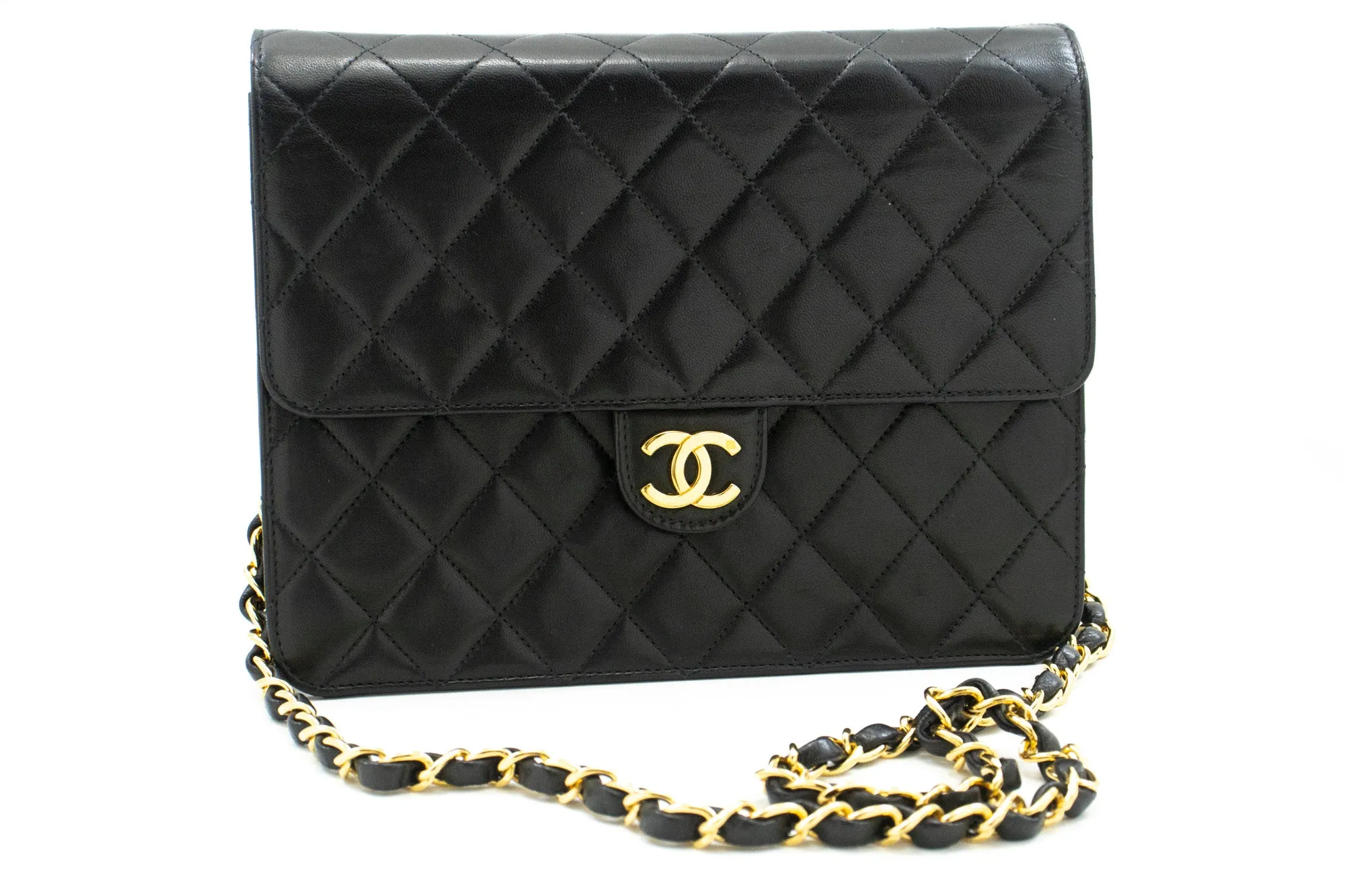 CHANEL Small Chain Shoulder Bag Clutch Black Quilted Flap Lambskin n93