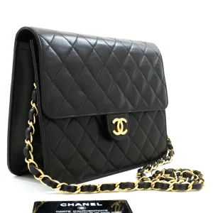 CHANEL Small Chain Shoulder Bag Clutch Black Quilted Flap Lambskin n93