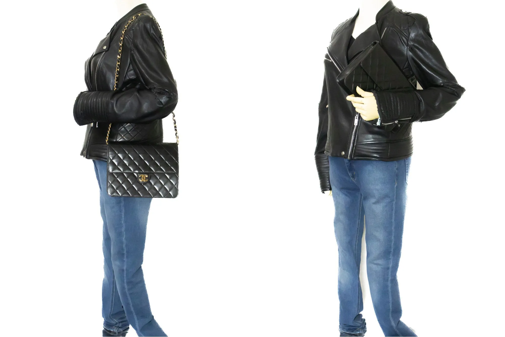 CHANEL Small Chain Shoulder Bag Clutch Black Quilted Flap Lambskin n93