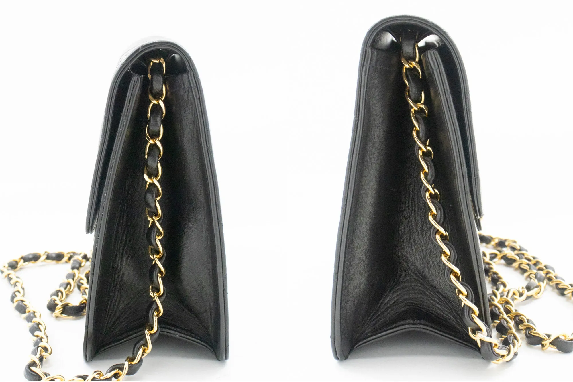 CHANEL Small Chain Shoulder Bag Clutch Black Quilted Flap Lambskin n93