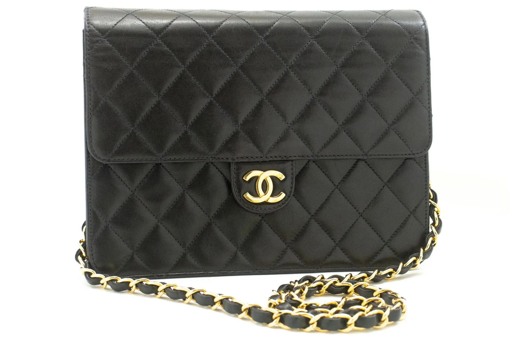 CHANEL Small Chain Shoulder Bag Clutch Black Quilted Flap Lambskin p45