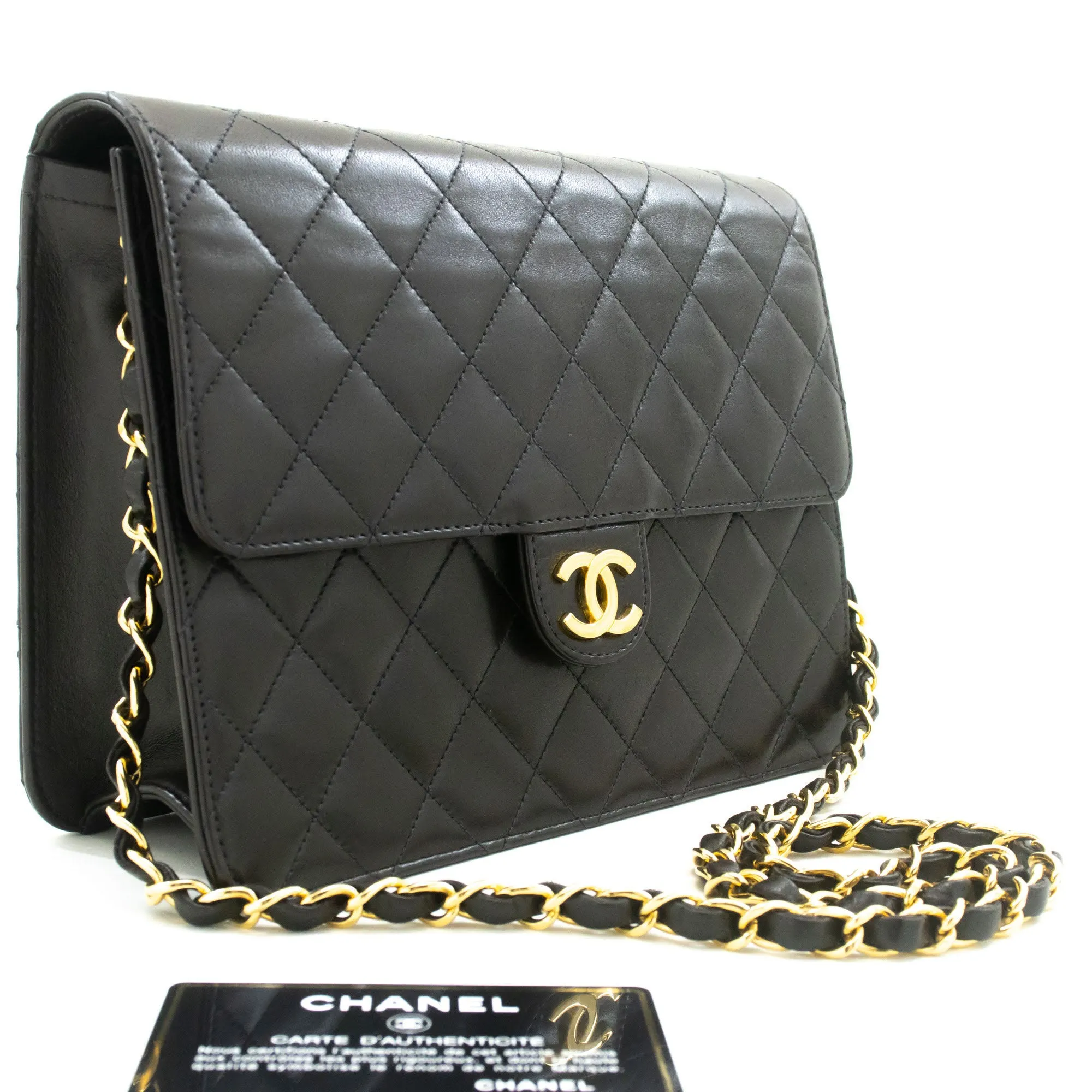 CHANEL Small Chain Shoulder Bag Clutch Black Quilted Flap Lambskin p45