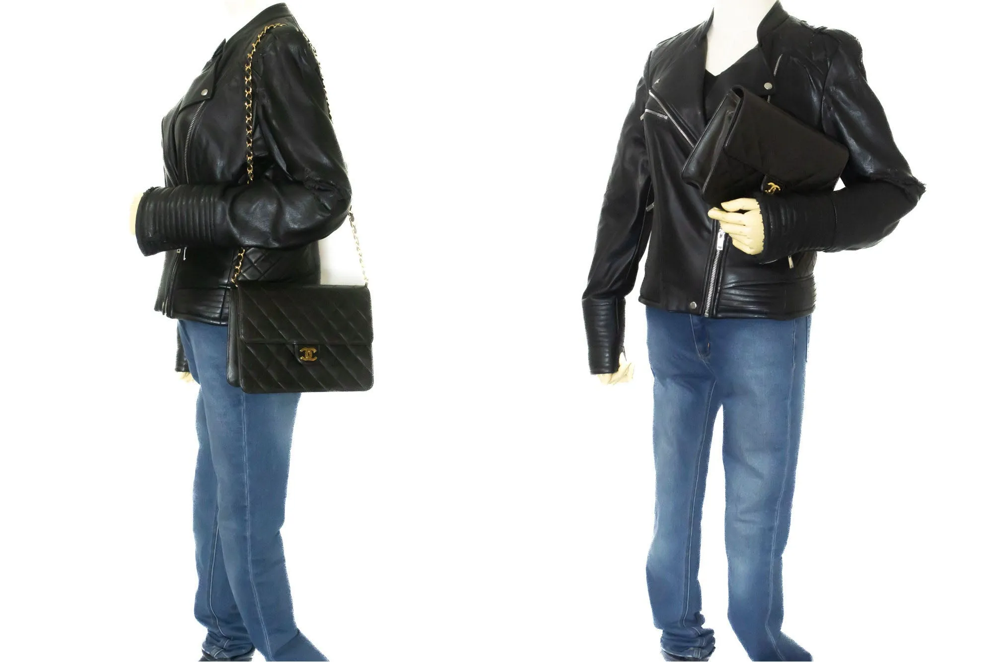 CHANEL Small Chain Shoulder Bag Clutch Black Quilted Flap Lambskin p45