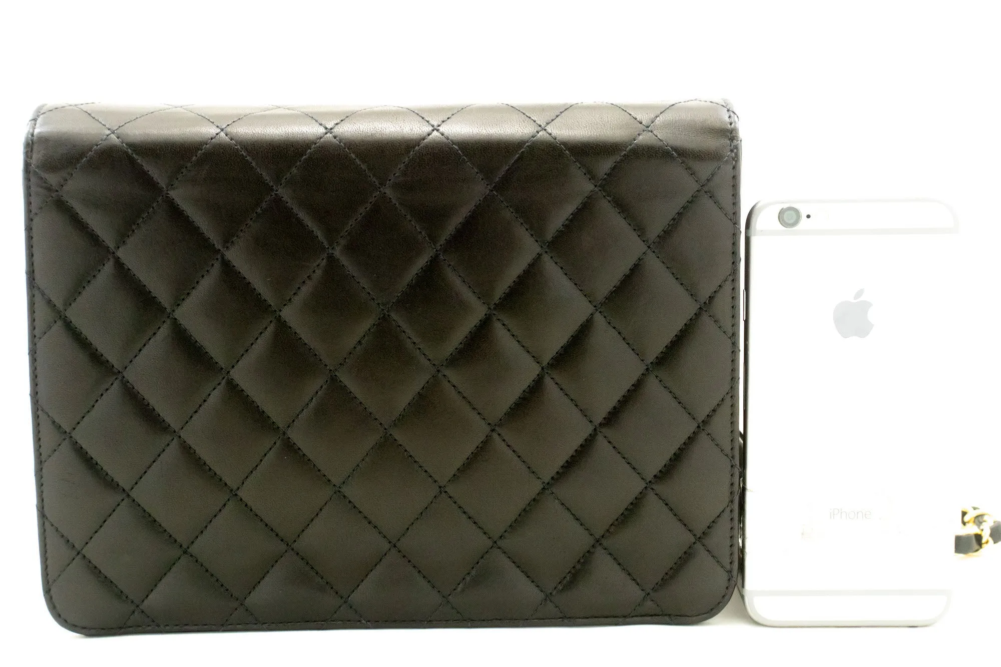 CHANEL Small Chain Shoulder Bag Clutch Black Quilted Flap Lambskin p45