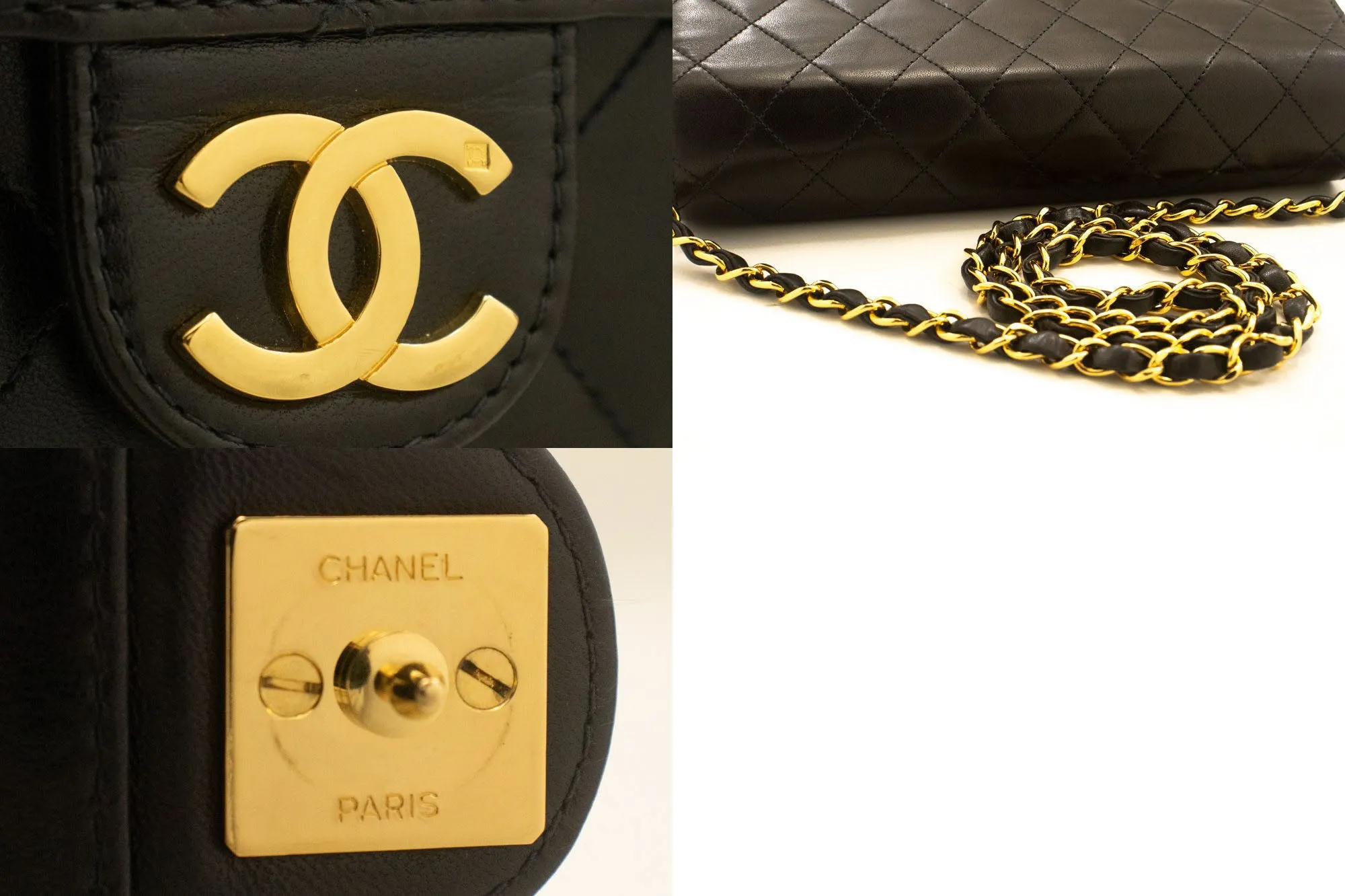 CHANEL Small Chain Shoulder Bag Clutch Black Quilted Flap Lambskin p45