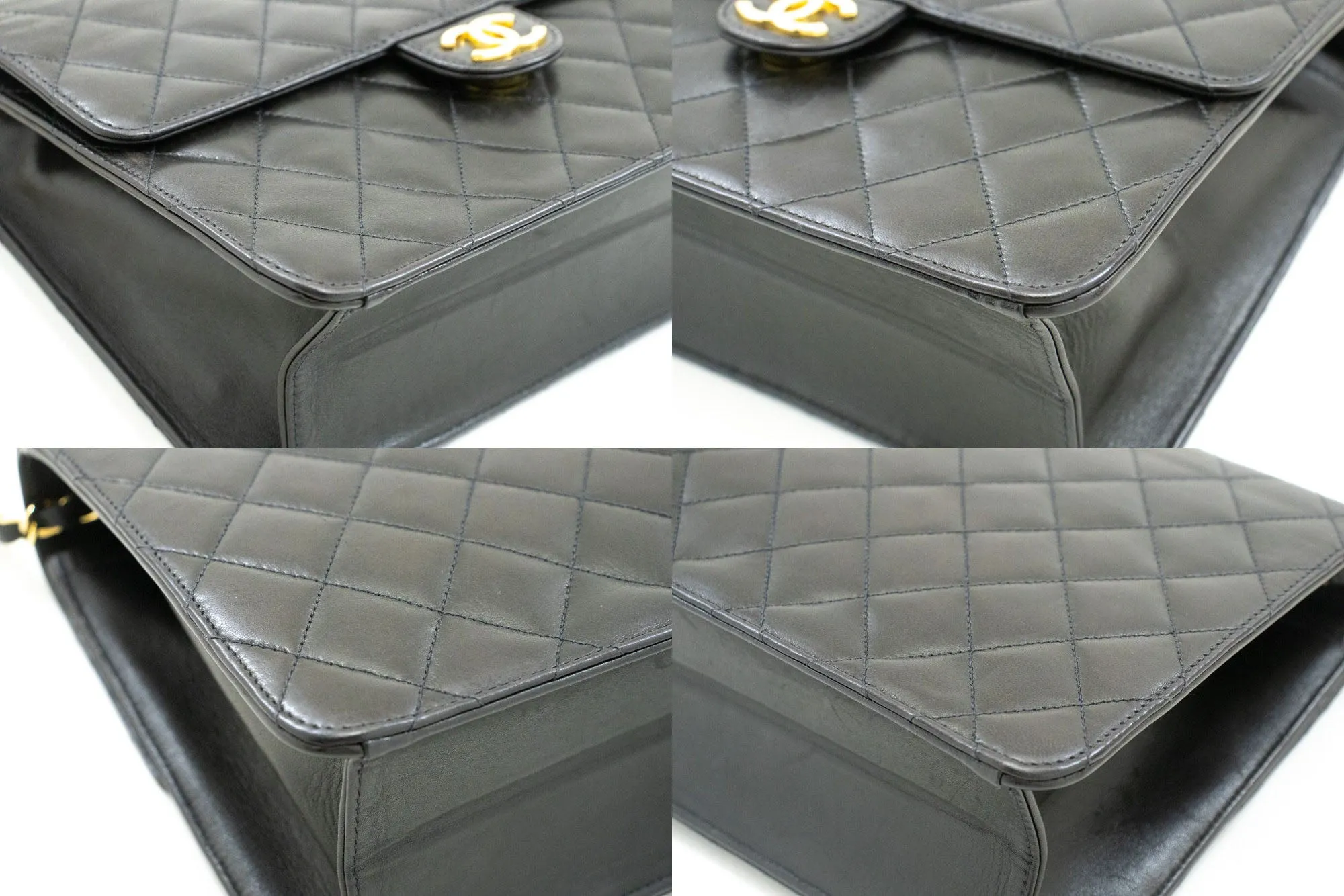 CHANEL Small Chain Shoulder Bag Clutch Black Quilted Flap Lambskin p45