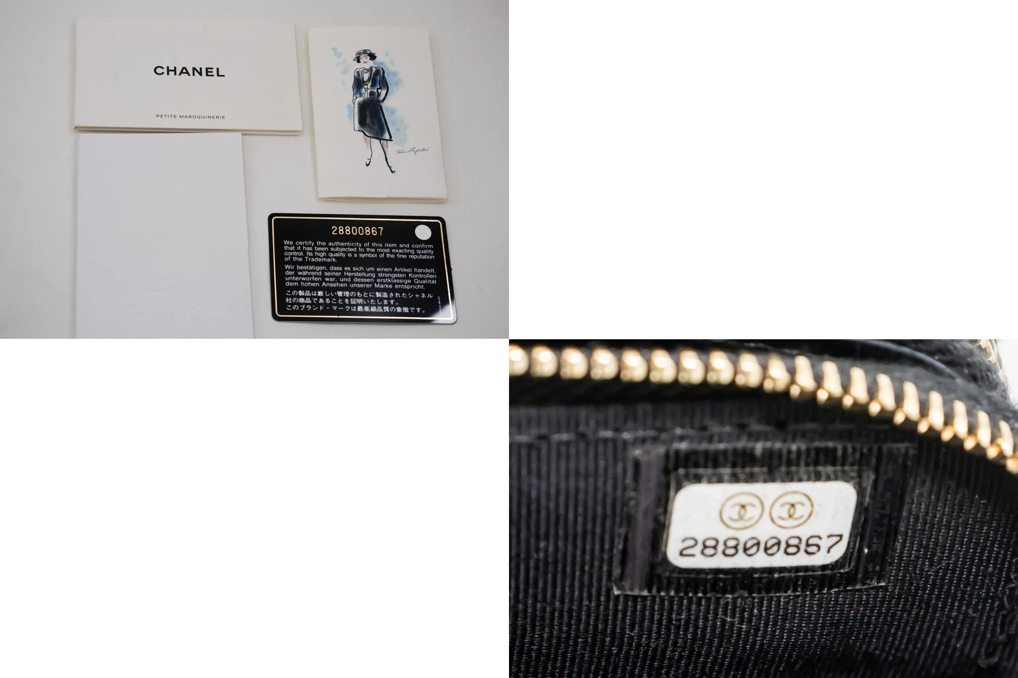 CHANEL V-Stitch Lambskin Wallet On Chain WOC Double Zip Chain Bag L14