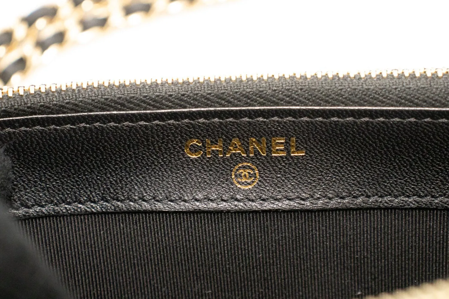 CHANEL V-Stitch Lambskin Wallet On Chain WOC Double Zip Chain Bag L14